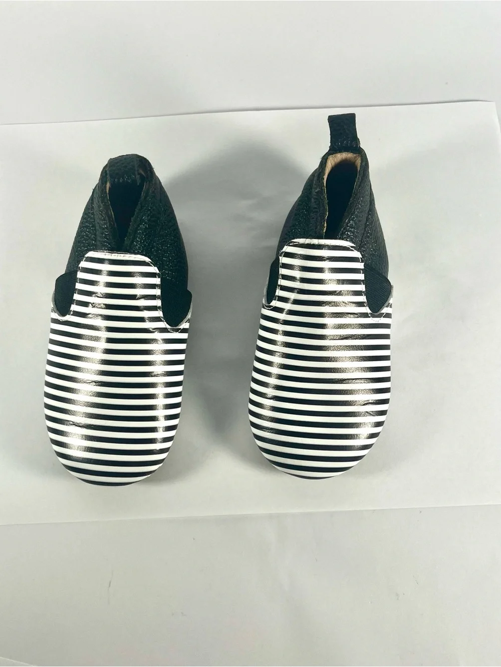 Monkey Feet Black & White Striped Slip-On Toddler Moccasins